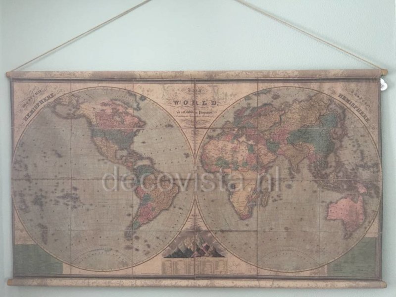 Wall Cloth Hemispheres Earth - vintage style