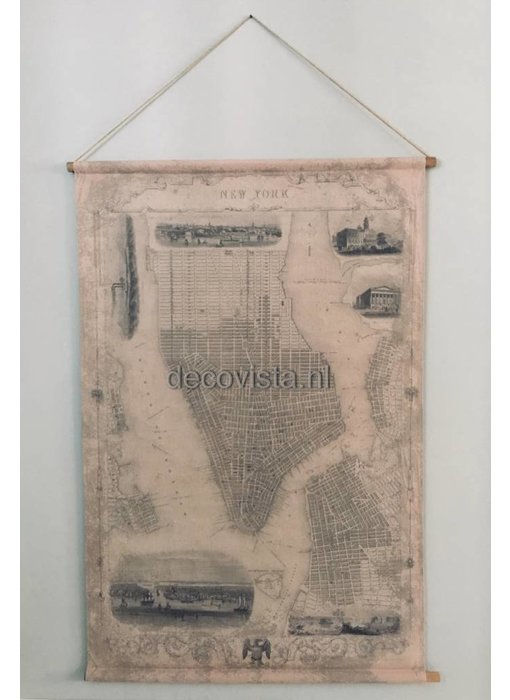 Wall cloth on wooden rods -  city map  New York