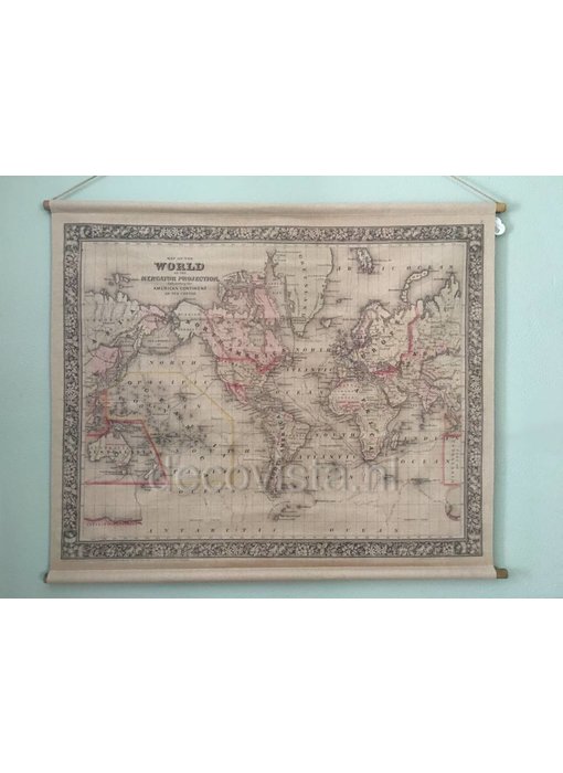 Wallcloth on wooden rods - World map