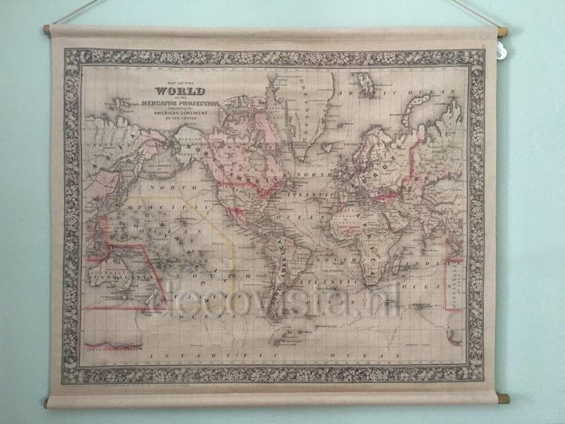 Wall Cloth Vintage Mercator Projection - world map