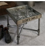 Metal side table with clock, industrial