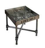 Metal side table with clock, industrial