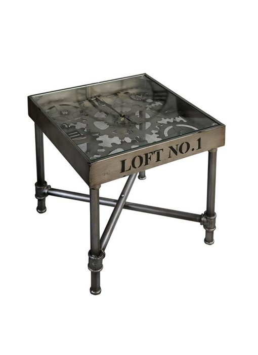 Industrial side table with clock