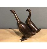 L' Art Bronze Gans en ganzerik, paartje ganzen van brons