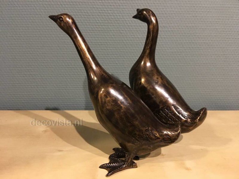 L' Art Bronze Gans en ganzerik, paartje ganzen van brons