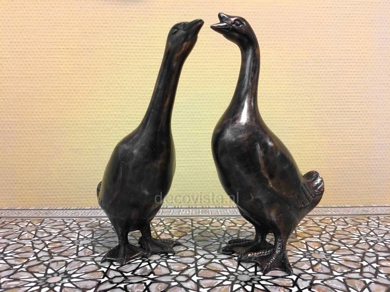 L' Art Bronze Gans en ganzerik, paartje ganzen van brons