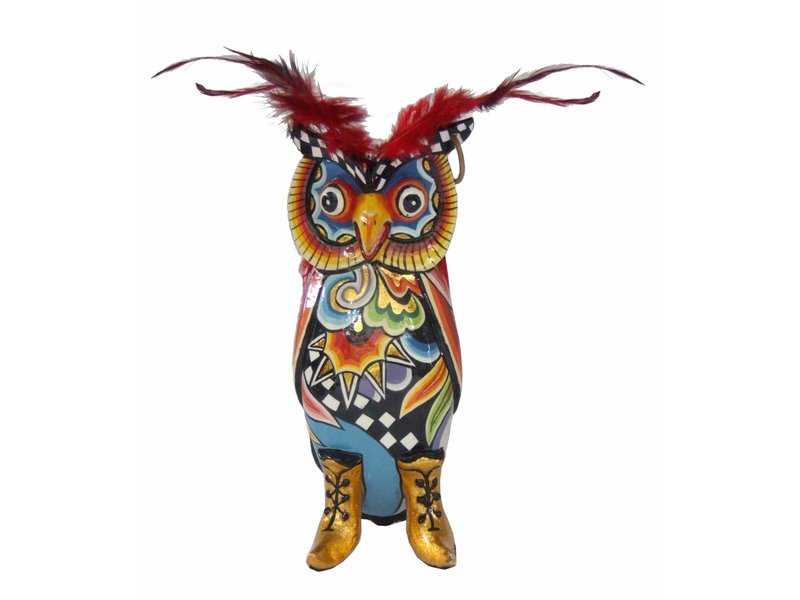 Toms Drag Owl figurine with real, red feathers