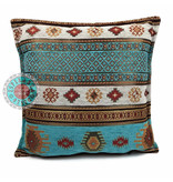 BoHo Sierkussenhoes Aztec Turquoise van meubelstof 45 x 45 cm