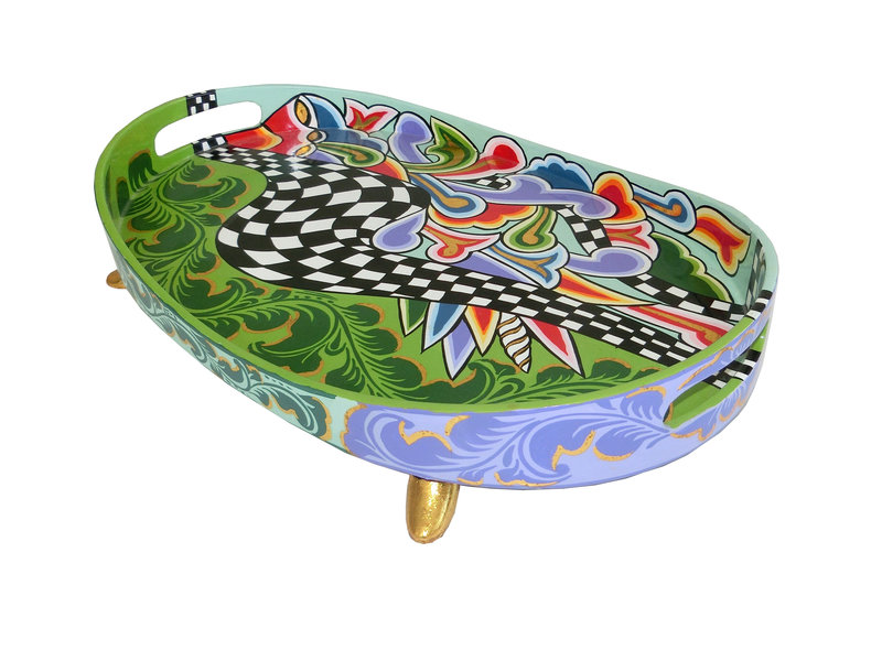 Toms Drag Colorful oval tray on golden feet - S