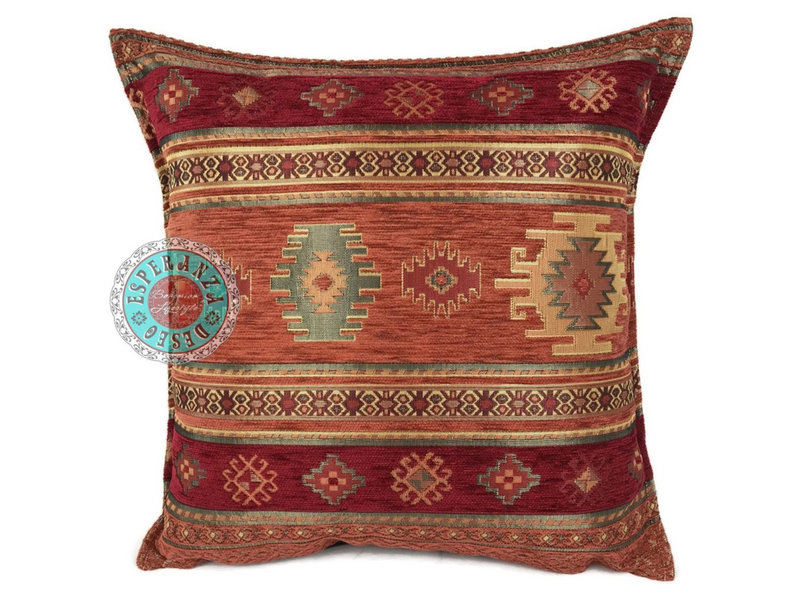 BoHo Cojín decorativo de tela para muebles de colorAztec brick naranjea  - 45 x 45 cm