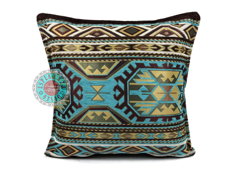 BoHo Decorative cushion Maya Turqoise  made of turquoise furniture fabric - 45 x 45 cm