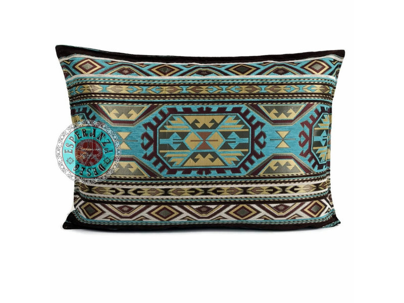 BoHo Bohemian cushion cover Maya Turqoise  made of turquoise furniture fabric - 50 x 70