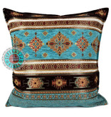 BoHo Dekoratives Kissen Little Peru Turquoise aus türkisfarbenem Möbelstoff  45 x 45 cm