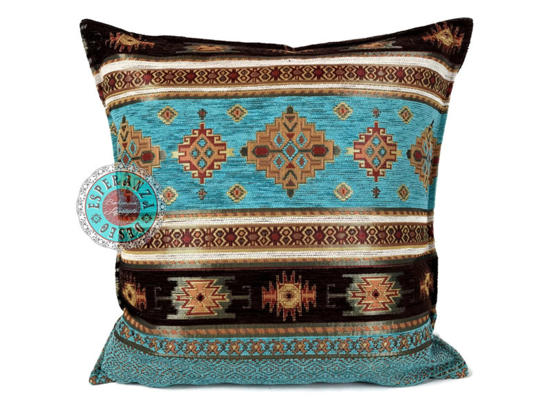 BoHo Cojín decorativo Little Peru Turquoise de tela para muebles de color turquesa - 45 x 45 cm