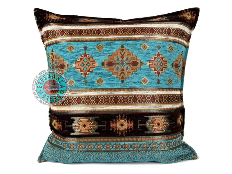 BoHo Decorative cushion Little Peru Turquoise  made of turquoise furniture fabric - 45 x 45 cm
