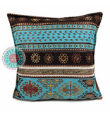 BoHo Dekoratives Kissenbezug Peru Turquoise aus türkisfarbenem Möbelstoff  45 x 45 cm