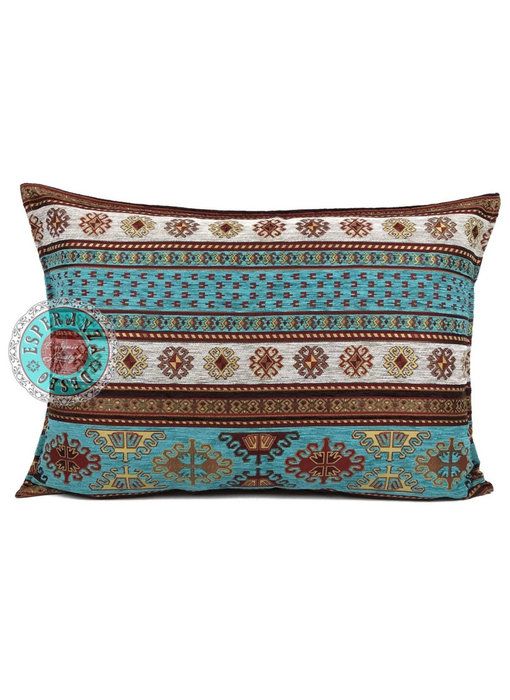 BoHo Bohemian cushion cover Peru Turqoise-white - 50 x 70 cm