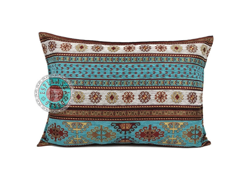 BoHo Cushion cover  furniture fabric Peru Turqoise-white - 50 x 70 cm