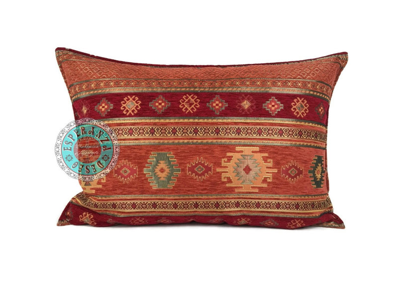 BoHo Böhmisches Kissen aus Möbelstoff Aztec brick Oranje  50 x 70