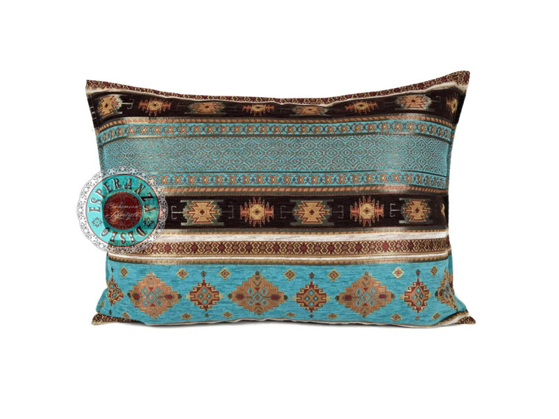 BoHo Decorative cushion  coverLittle Peru Turqoise  made of turquoise furniture fabric - 50 x 70 cm