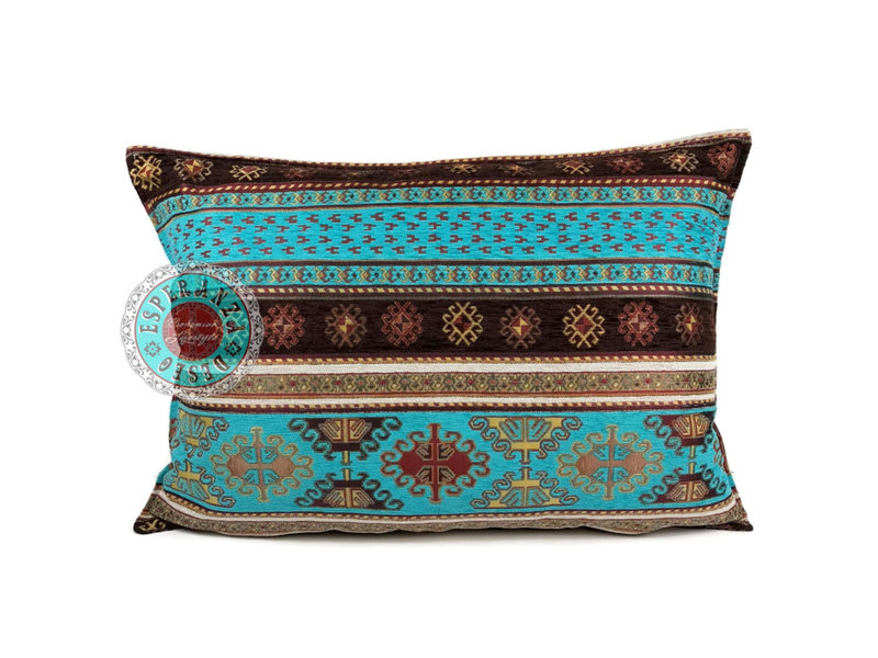BoHo Decorative cushion cover Peru Turqoise  made of turquoise furniture fabric - 50 x 70 cm