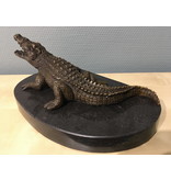 Bronze crocodile on oval natural stone base