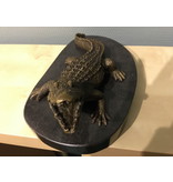 Bronze crocodile on oval natural stone base