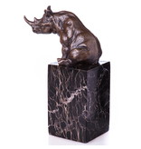 Rhinoceros figurine of bronze on marble base