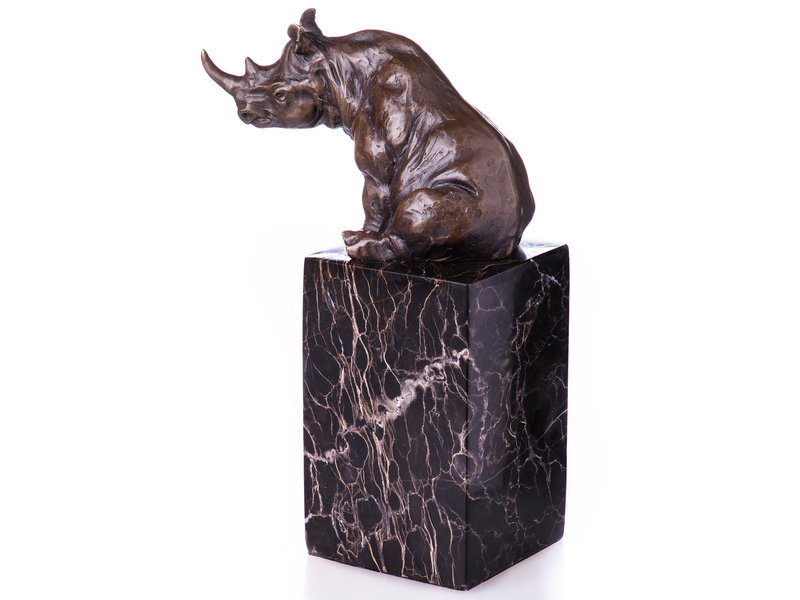 Rhinoceros figurine of bronze on marble base