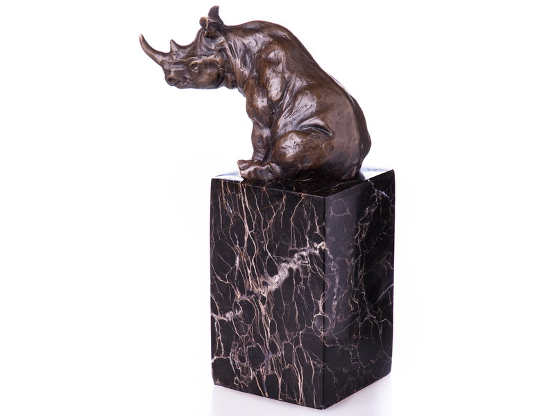 Rhinozeros-Figur aus Bronze auf Marmorsockel