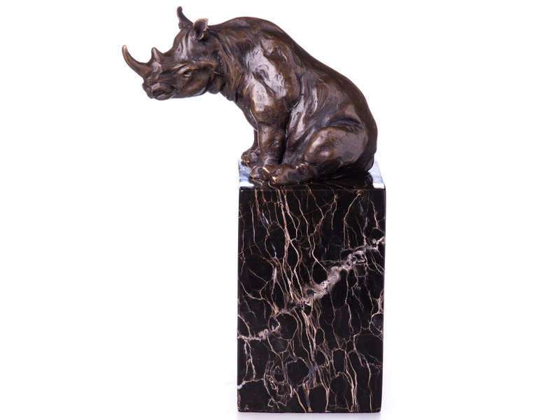 Rhinoceros figurine of bronze on marble base