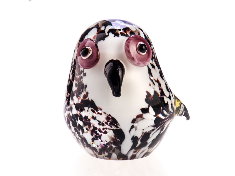 Glass paperweight owl in white and lilac