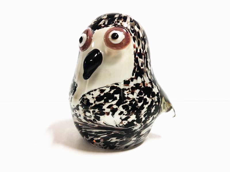 Glass paperweight owl in white and lilac