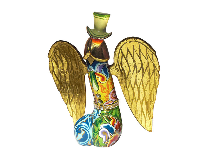 Toms Drag Artistiek  fallusbeeld, penisbeeld met gouden vleugels