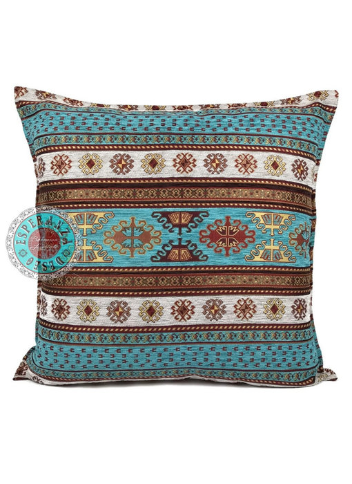 BoHo Cushion  cover Peru Turqoise White - 45 x 45 cm