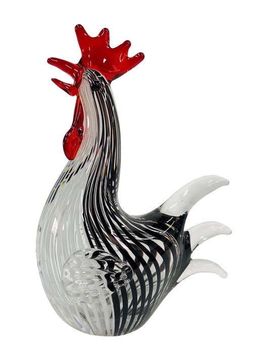 Glass rooster in black & white