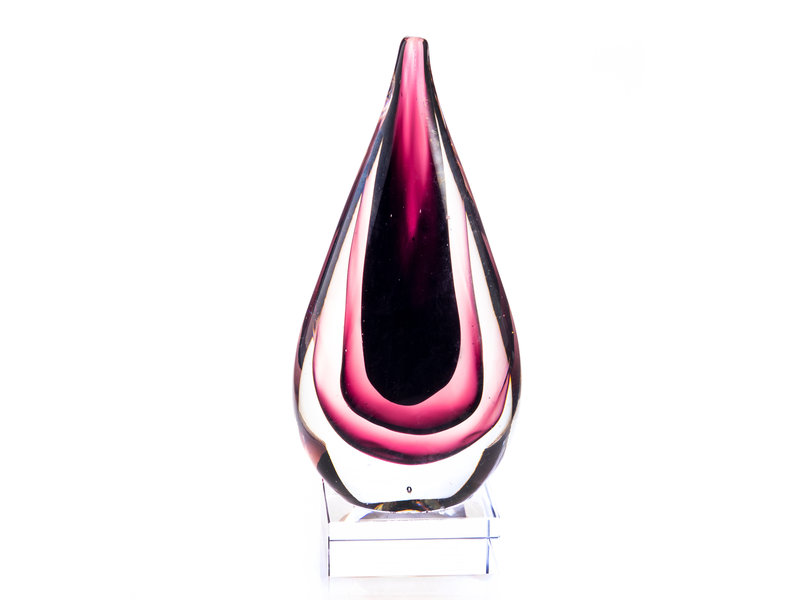 Drop-shaped glass object in lilac shades