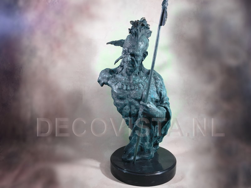 Bust Mohican warrior on marble pedestal