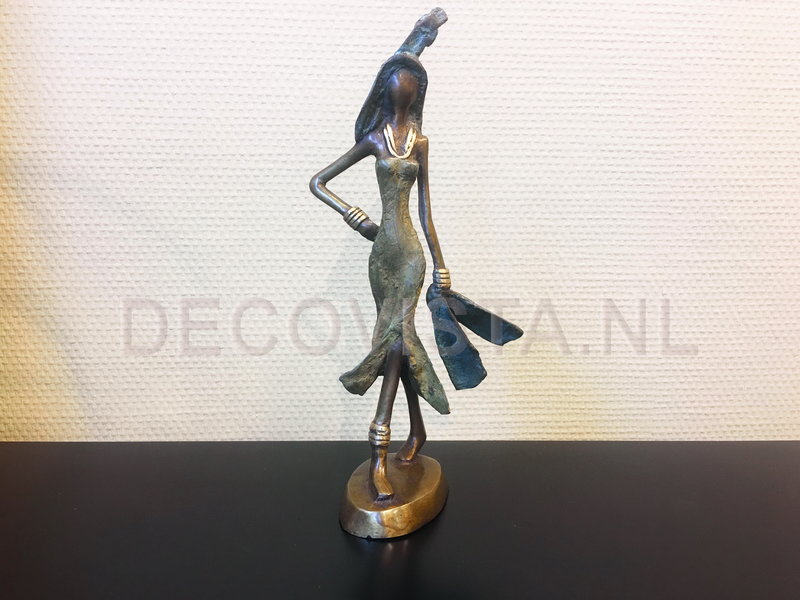 African Art bronzen beeld Afrikaanse vrouw uit Burkina Faso