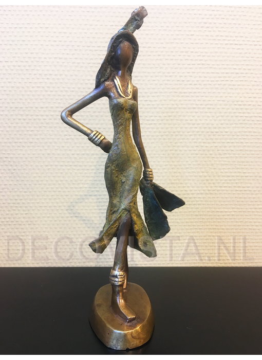 African Art Mujer con bufanda - bronce - VENDIDA