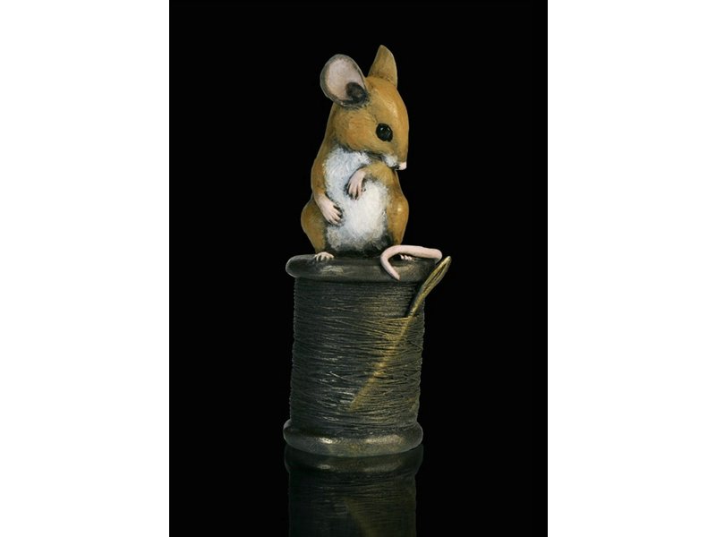 Michael Simpson Wild Life mouse figurine - mouse on yarn spool