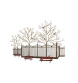C. Jeré - Artisan House Metal wall sculpture with empty benches in a park