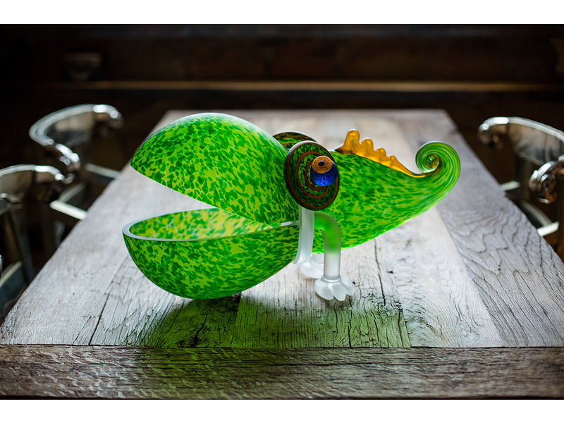 Borowski Objeto de arte de vidrio, cuenco de camaleón verde