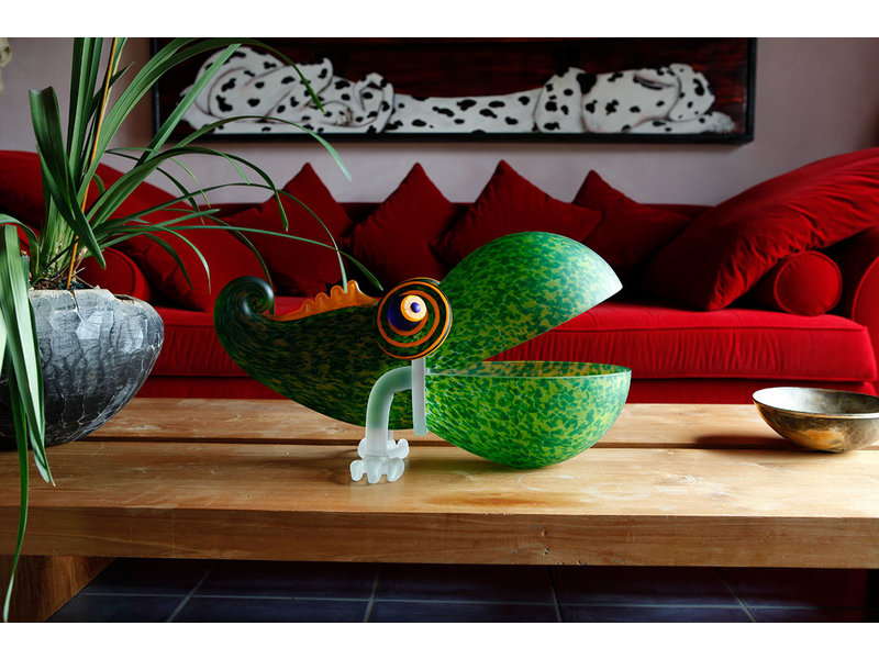 Borowski Glass art object, green chameleon bowl