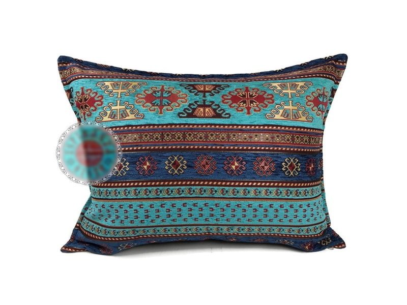 BoHo Cushion   furniture fabric Peru Turquoise-Blue - 50 x 70 cm