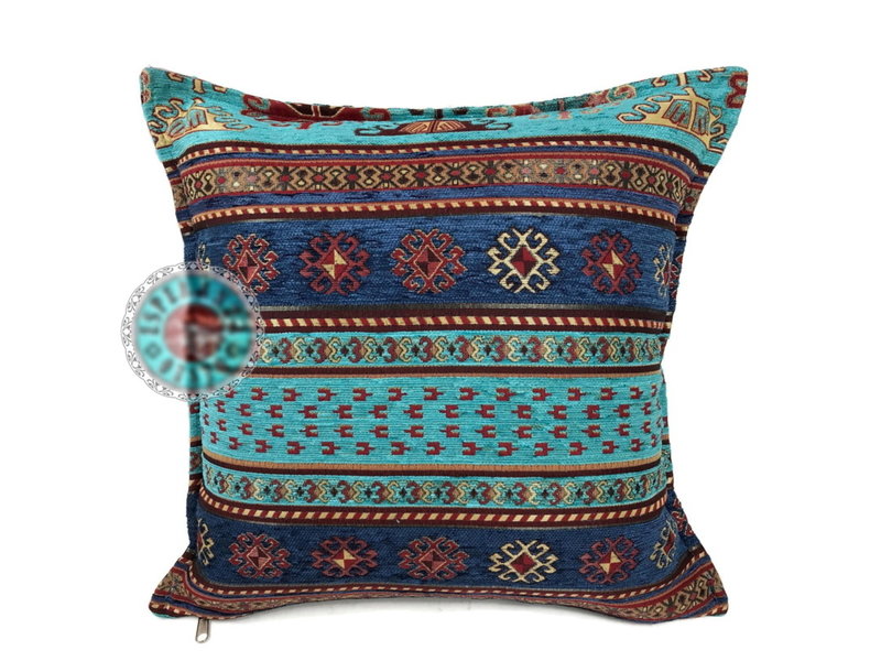 BoHo Cushion  cover fabric Peru Turquoise-Blue - 45 x 45