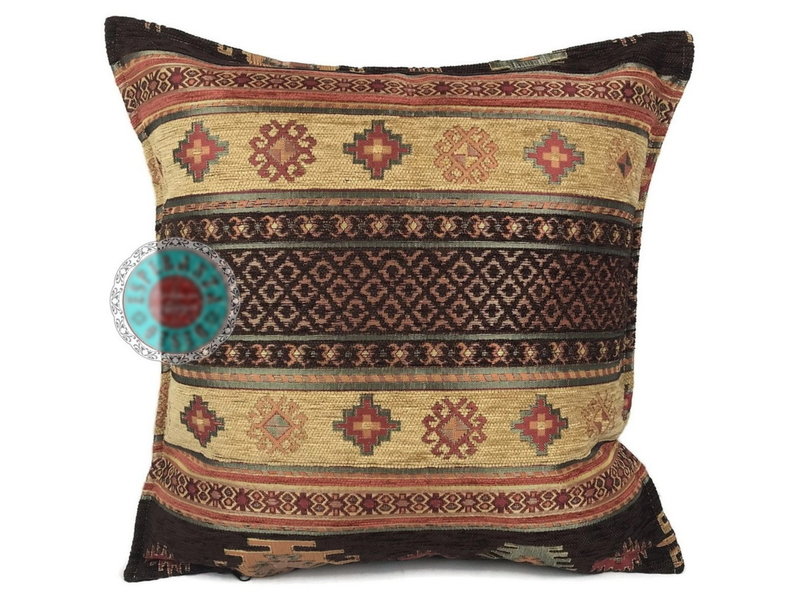 BoHo Cojín decorativo   Aztec  Ocre y Marrón - 45 x 45 cm