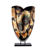 Jarrón decorativo delgado con detalles dorados y plumas de pavo real - oval XL