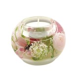 Dreamlight Portavelas transparente con flores rosas