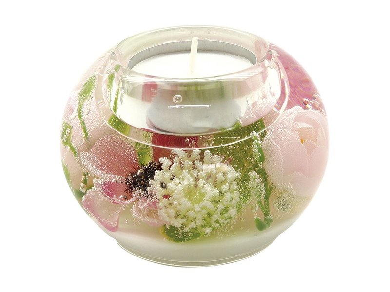 Dreamlight Teelichthalter transparent mit rosa Blüten